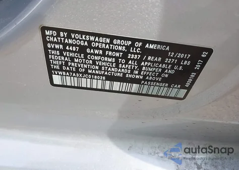 2018 Volkswagen Passat 2.0T Se from USA, damaged, VIN 1VWBA7A3XJC018025